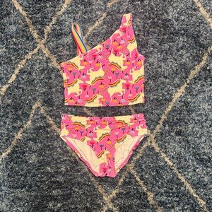Hanna Andersson Pink Unicorn swimsuit 2 piece kids size 10